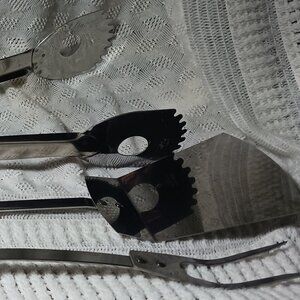 3 Vintage Barbeque Tools, Androck Stainless Steel, Tongs, Fork and Turner